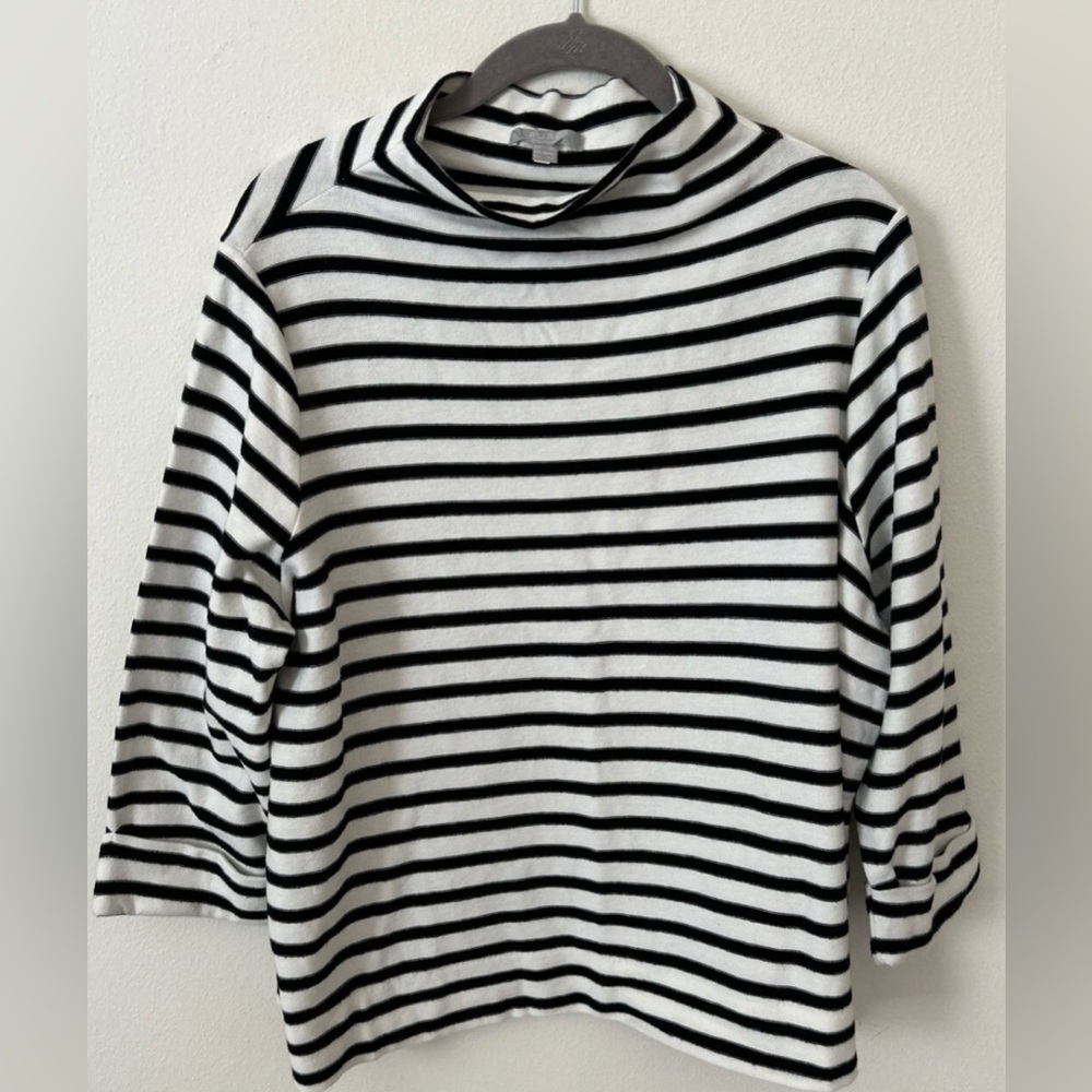 Pure Collection ¾” Sleeve Black/White Striped Top - Size 14/16